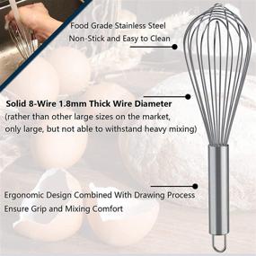 img 3 attached to 🥄 Enhanced Version Balloon Wire Whisk Set, 3 Pack Stainless Steel Whisk for Cooking, Blending, Beating, and Stirring, 8"+10"+12" Sizes