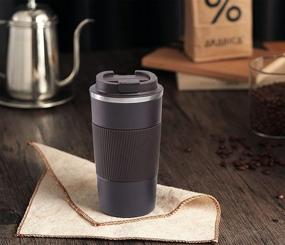 img 3 attached to 🔥 Premium 17oz Stainless Steel Travel Mug: Vacuum Insulated for Ice Drinks & Hot Beverages | Double Wall Tumbler with Spill Proof Lid | Ideal Car Thermos Gift for Men and Women (Brown)