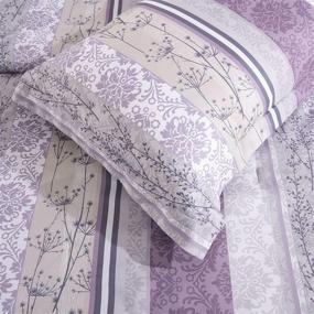 img 2 attached to 🌞 Sunshine Nicole 7-Piece Queen Comforter Set: Soft Brushed Microfiber, Lightweight with Printed Purple Grey Florals Design