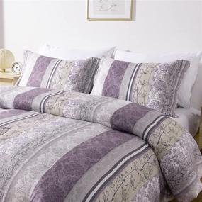 img 3 attached to 🌞 Sunshine Nicole 7-Piece Queen Comforter Set: Soft Brushed Microfiber, Lightweight with Printed Purple Grey Florals Design