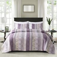 🌞 sunshine nicole 7-piece queen comforter set: soft brushed microfiber, lightweight with printed purple grey florals design logo