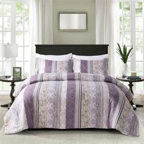 img 4 attached to 🌞 Sunshine Nicole 7-Piece Queen Comforter Set: Soft Brushed Microfiber, Lightweight with Printed Purple Grey Florals Design