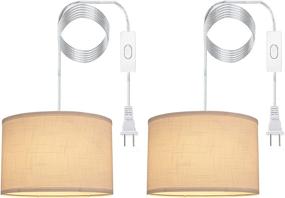 img 4 attached to 💡 HXMLS Plug-In Pendant Light: Stylish Hanging Light Lamp for Bedroom, Living Room, Dining Room, and Kitchen - includes Linen Shade, On/Off Switch, and Bulb