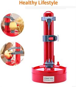 img 3 attached to 🥔 Efficient Electric Potato Peeler + 18 Replacement Blades: COWSTOOK Automatic Apple Rotato for Fruits and Vegetables (Red)