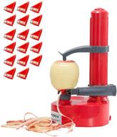 🥔 efficient electric potato peeler + 18 replacement blades: cowstook automatic apple rotato for fruits and vegetables (red) logo