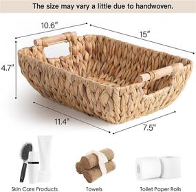 img 3 attached to Hand-Woven Large Storage Baskets with Wooden Handles, Water Hyacinth Wicker Baskets for Organizing, Set of 2 - 15” x 10.6” x 5.3” - StorageWorks