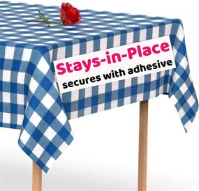img 4 attached to 🔵 Stay-in-Place Blue Checkered Plastic Tablecloth - Adhesive Secured & Windproof: Swanoo Rectangle 5 Pack 54x108 Inch Disposable Tablecloths