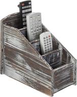 🔥 torched wood remote control storage caddy/media organizer rack by mygift - 4-slot логотип