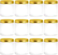 🔆 8 oz clear plastic jars with lids - slime and craft containers for cosmetics, food storage - pack of 12 (gold) логотип