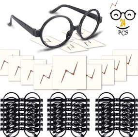 img 4 attached to YoHold Wizard Glasses 24 Pack for Kids Costume Party, Black Round Frame, Lightning Bolt Tattoos, No Lenses