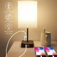 🔌 cozoo usb bedside table lamp with power strip - 3 usb charging ports, 2 outlets, led light, white fabric shade - perfect for bedroom, nightstand, living room логотип