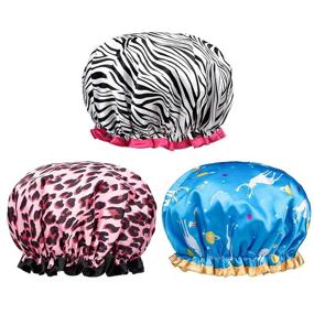 img 4 attached to POPCHOSE Shower Cap: Stylish Satin Hair Bonnet for Long Hair, Reusable and Waterproof Hair Bath Cap, EVA Lined Shower Hat for All Hair Lengths