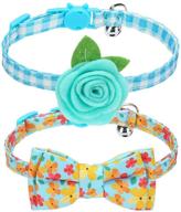 🐾 pupteck adjustable breakaway cat collars - 2 pack kitten collars with bells and detachable bowtie and flower, adorable spring summer cat collars, soft and cozy логотип