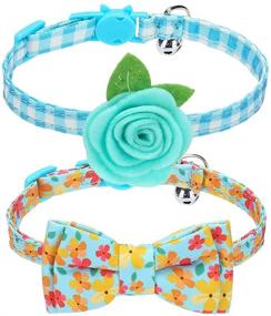 img 4 attached to 🐾 PUPTECK Adjustable Breakaway Cat Collars - 2 Pack Kitten Collars with Bells and Detachable Bowtie and Flower, Adorable Spring Summer Cat Collars, Soft and Cozy