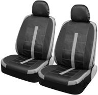 motor trend gray stitched leather car seat covers for front seats – premium automotive bucket seat covers logo