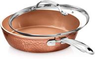 🍳 gotham steel 12” nonstick fry pan with lid – hammered copper collection, high-quality aluminum cookware with stainless steel handles, induction plate for uniform heating, dishwasher & oven safe logo