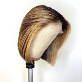 img 1 attached to 👩 Short Bob 13x6 Deep Part Lace Front Human Hair Wig - Ombre Color 4/27, Pre Plucked, Density 150%, 100% Human Hair for Women (10inch)