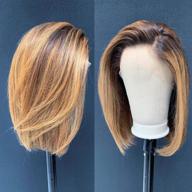 👩 short bob 13x6 deep part lace front human hair wig - ombre color 4/27, pre plucked, density 150%, 100% human hair for women (10inch) logo