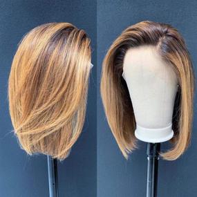 img 4 attached to 👩 Short Bob 13x6 Deep Part Lace Front Human Hair Wig - Ombre Color 4/27, Pre Plucked, Density 150%, 100% Human Hair for Women (10inch)