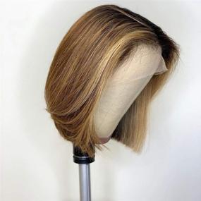 img 3 attached to 👩 Short Bob 13x6 Deep Part Lace Front Human Hair Wig - Ombre Color 4/27, Pre Plucked, Density 150%, 100% Human Hair for Women (10inch)