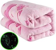 🦄 urban souq's glow in the dark unicorn blanket: soft pink fleece throw for girls - queen size 60x80 bed, couch or travel comforter logo