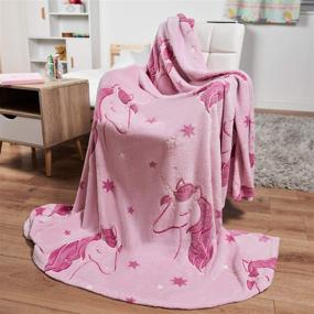 img 3 attached to 🦄 Urban Souq's Glow in The Dark Unicorn Blanket: Soft Pink Fleece Throw for Girls - Queen Size 60x80 Bed, Couch or Travel Comforter