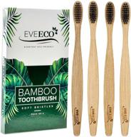 eveeco bamboo toothbrush: 4 count i soft bristles i best for sensitive gums i charcoal infused i vegan i natural wood i bpa free i recyclable i compostable i biodegradable logo