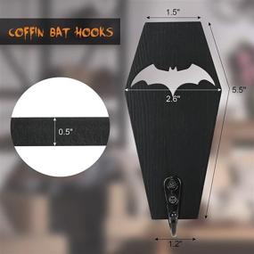 img 2 attached to 🦇 Coffin Key Holder (2-Pack): Spooky Gothic Wall Decor - Rustic Black Wooden Hanger Bat Hooks for Keys, Mugs, Purse - Mini Coffin Hangers for Bat Shelf, Coffin Shelf