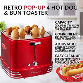 img 3 attached to Nostalgia RHDT800RETRORED Pop-Up Hot Dog Toaster With Mini Tongs: Works with Chicken, Turkey, Veggie Sausages, Brats! Retro Red Delight!