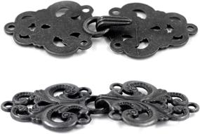 img 1 attached to 🧥 Vintage Black Bezelry Cloak Clasp Fasteners - 4 Pairs Swirl Flower Cape Clips, 65mm x 28mm, Sew On Hooks and Eyes, Cardigan Clips