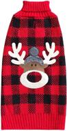 🐶 kyeese dog sweaters christmas: red buffalo check with leash hole & reindeer pattern pullover knitwear логотип