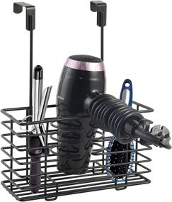 img 4 attached to Efficient Hair Care Organizer: YCOCO Over Door Bathroom Storage Basket for Hair Dryer, Flat Irons, Curling Wands & More- Hang Inside/Outside Cabinet Doors (Black)
