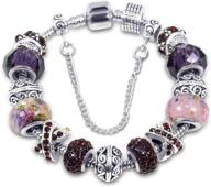 🐍 savlano silver tone charm bracelet: stylish snake chain with crystal and murano glass beads for women & girls logo