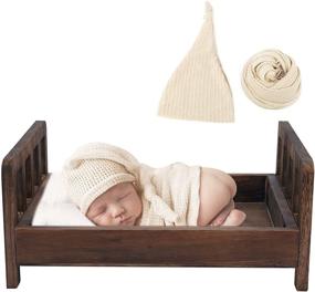 img 4 attached to 📷 Capture the Perfect Moments with the Newborn Photography Bed Set - Ripple Wrap, Hat, and Wooden Prop Bed in Brown