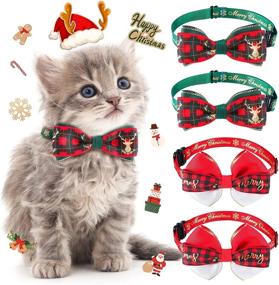 img 4 attached to 🎄 Christmas Cat Bow Tie Pack - Red Green Xmas Bowtie Set | Removable DIY Bow Tie | Adjustable Safety Buckle | Christmas Pet Accessories Neck Tie for Kitten Kitty Cats