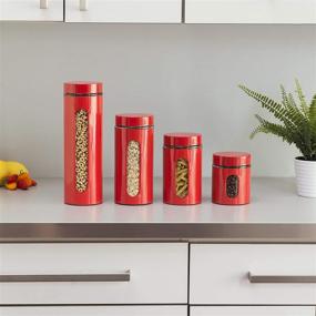 img 1 attached to 🔴 Premium Red Stainless Steel Canister Set for Kitchen Counter - Glass Window & Airtight Lid - Airtight Food Storage Containers with Lids - Ideal for Pantry Storage and Organization