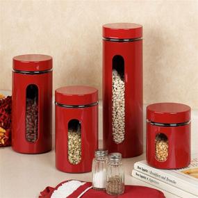 img 2 attached to 🔴 Premium Red Stainless Steel Canister Set for Kitchen Counter - Glass Window & Airtight Lid - Airtight Food Storage Containers with Lids - Ideal for Pantry Storage and Organization