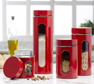 🔴 premium red stainless steel canister set for kitchen counter - glass window & airtight lid - airtight food storage containers with lids - ideal for pantry storage and organization логотип