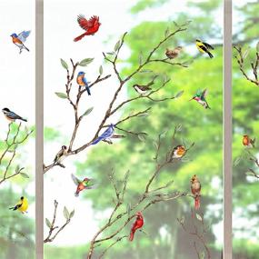 img 4 attached to Yovkky Spring Summer Tree Branches Red Bird Window Cling 9 Sheet - Decorate Your Home, Kitchen, Office, and Fridge with Cardinal, Robin, Bluebird, and Hummingbird Wall Glass Stickers - Perfect DIY Supply for Fall and Autumn Decorations - Kids Will Love Them!