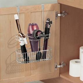 img 3 attached to 💇 mDesign Concerto Collection Chrome Hair Care Organizer - Over Cabinet Door Storage Basket for Hot Styling Tools, Hair Dryer, Flat Irons, Curling Wands, Straighteners - Space Saving, 3 Sections