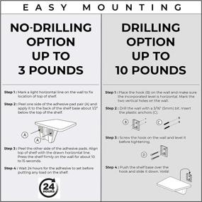 img 2 attached to Fytz Design Set of 2 Small White Floating Shelves - No Drill Wall Shelf with Adhesive Mounting