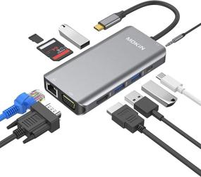 img 4 attached to 10-in-1 USB C Hub for MacBook Air Pro and Type C Laptops: Ethernet, 4K HDMI, VGA, USB 3.0, SD/TF Card Reader, Mic/Audio, USB-C PD 3.0