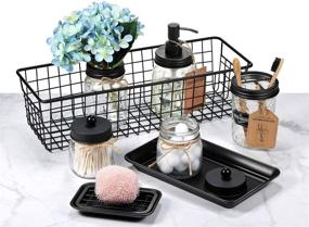 img 3 attached to Farmhouse Bathroom Decor Set 8 Pcs - Mason Jar Lotion Soap Dispenser, Toothbrush Holder, 2 Apothecary Jars, Flower Vase, Soap Dish, Vanity Tray, Toilet Paper Holder Storage Bin (Black)