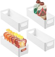 🛒 mdesign small plastic kitchen storage container bins: perfect pantry, cabinet, and refrigerator organization solution - 4 pack, white логотип