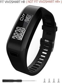 img 4 attached to BossBlue Silicone Replacement Band for Garmin Vivosmart HR Watch - Black (Large)