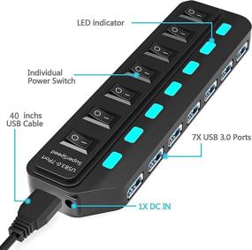 img 3 attached to 🔌 Zouhi USB Hub 3.0 Powered: 7 Port Data Hub Splitter with Power Adapter, On/Off Switches, and Long Cable for Mac Pro, MacBook Pro and More