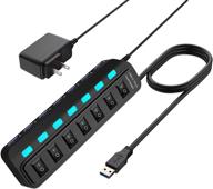 🔌 zouhi usb hub 3.0 powered: 7 port data hub splitter with power adapter, on/off switches, and long cable for mac pro, macbook pro and more логотип