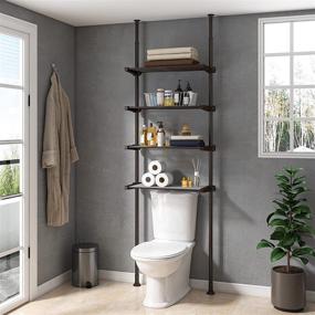 img 4 attached to 🚽 Bathroom Storage Cabinet - Over The Toilet Shelf Organizer with 4-Tier Adjustable Shelves, Space-Saving Design, Oil Bronze Finish, Height Range: 92 to 116 Inches