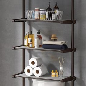 img 3 attached to 🚽 Bathroom Storage Cabinet - Over The Toilet Shelf Organizer with 4-Tier Adjustable Shelves, Space-Saving Design, Oil Bronze Finish, Height Range: 92 to 116 Inches