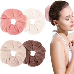 img 4 attached to 🧖 Large Microfiber Scrunchies for Drying Wet Hair - Soft Towel Scrunchies Bobbles Ropes - Hair Accessories in Bright Colors